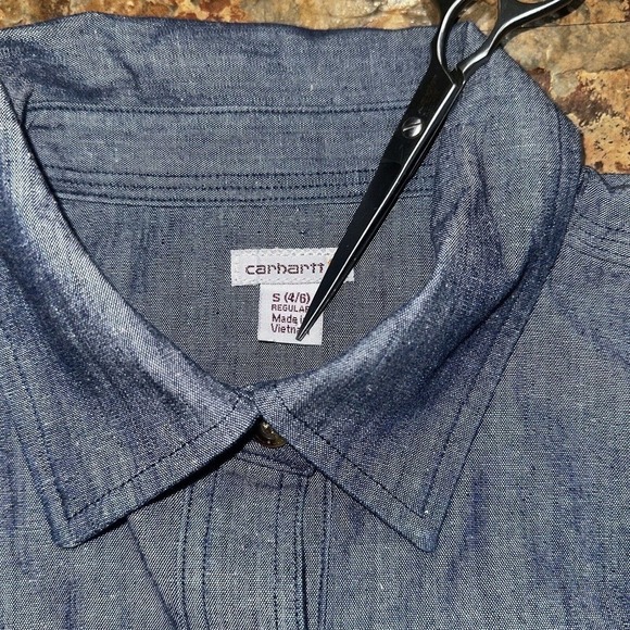 Carhartt Women’s Long Sleeve Collared Half Button Down Shirt Blue Size Small - Picture 5 of 8